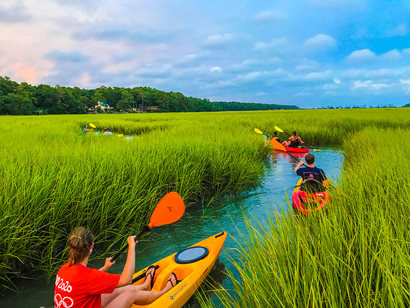Kayaking through the marsh in North Myrtle Beach